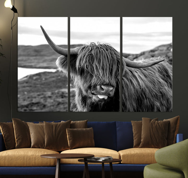 Scottish Highland Cow Cattle Art Print Farmhouse Wall Art Canvas Print