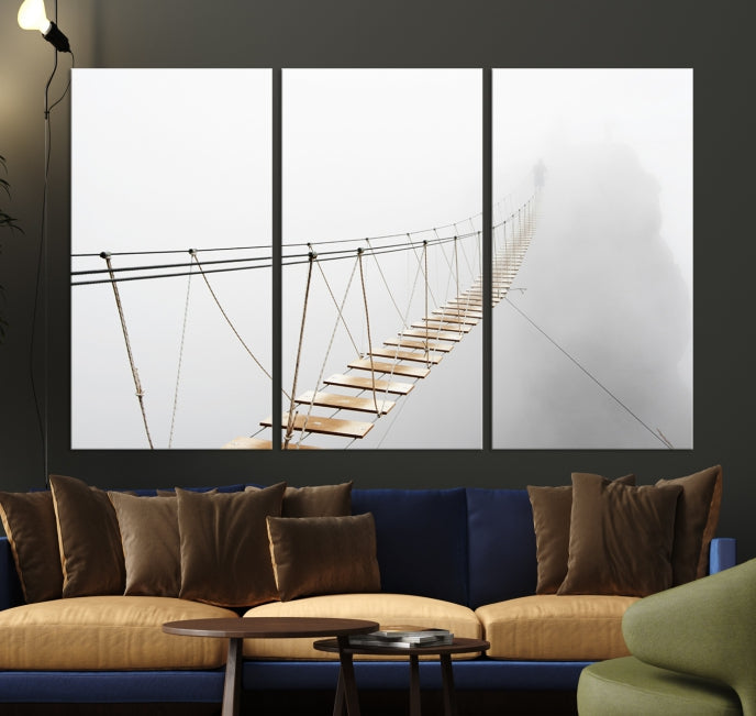 Foggy and Wood Bridge Wall Art Canvas Print