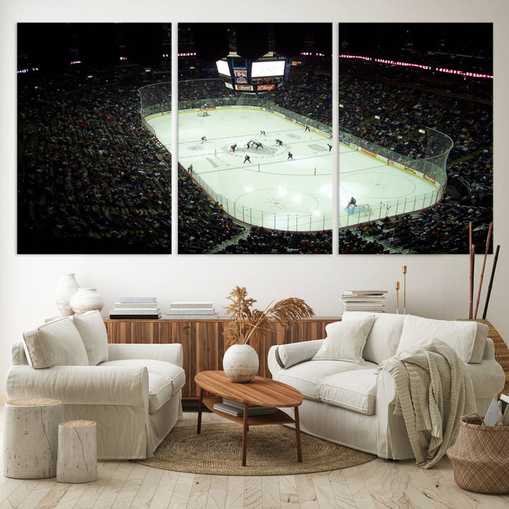 The Nationwide Arena Ohio Columbus Blue Jackets Hockey Stadium Wall Art Canvas Print, featuring high-resolution images on museum-quality canvas, adds dynamic energy to the space.