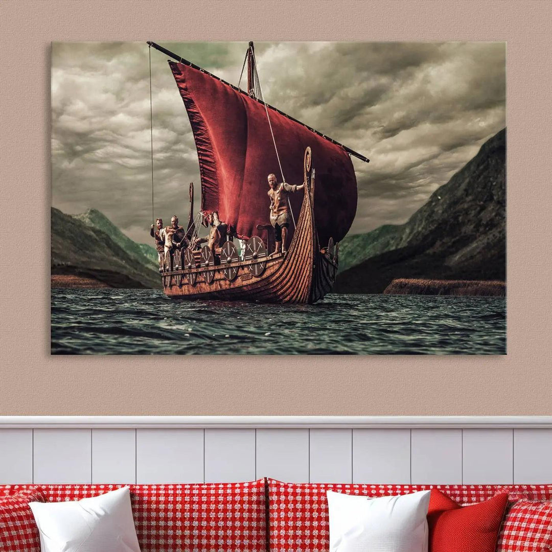 The Old Viking Ship Wall Art Canvas Print adds a striking presence to a modern living room. This artwork is crafted on museum-quality canvas with a UV-protective coating, ensuring long-lasting beauty and offering free shipping for your convenience.