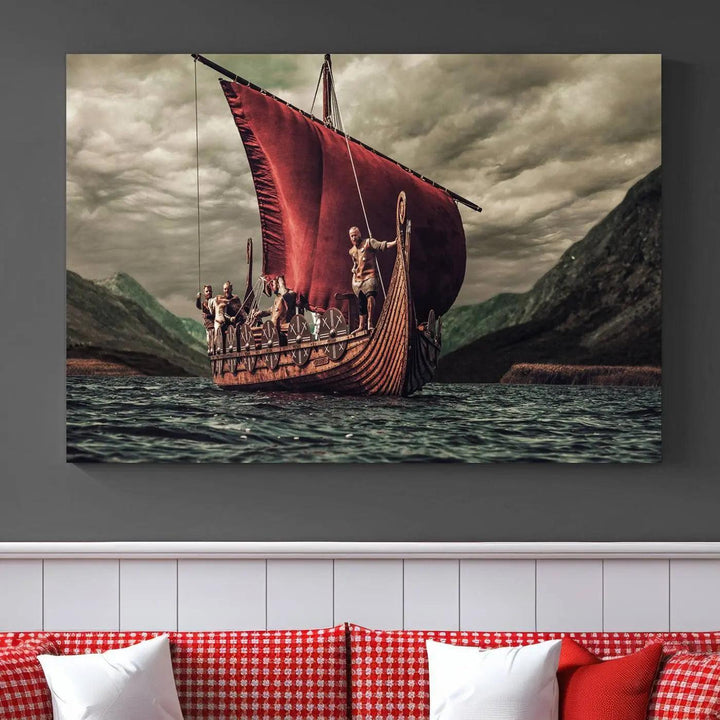 The Old Viking Ship Wall Art Canvas Print adds a striking presence to a modern living room. This artwork is crafted on museum-quality canvas with a UV-protective coating, ensuring long-lasting beauty and offering free shipping for your convenience.