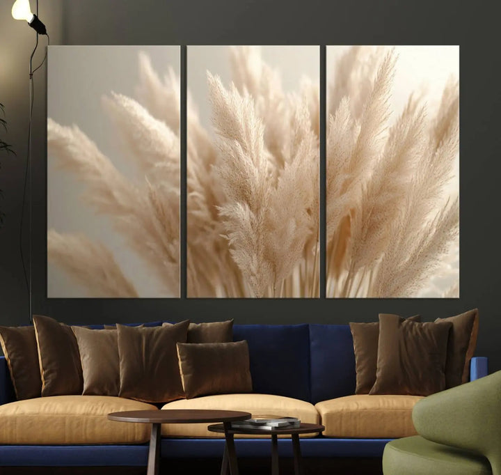 Pampas Grass Canvas Wall Art - Elegant Neutral Decor for Living Room, Boho Minimalist Artwork, Ready to Hang