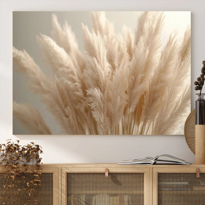 Pampas Grass Canvas Wall Art - Elegant Neutral Decor for Living Room, Boho Minimalist Artwork, Ready to Hang