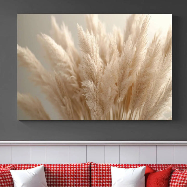 Pampas Grass Canvas Wall Art - Elegant Neutral Decor for Living Room, Boho Minimalist Artwork, Ready to Hang