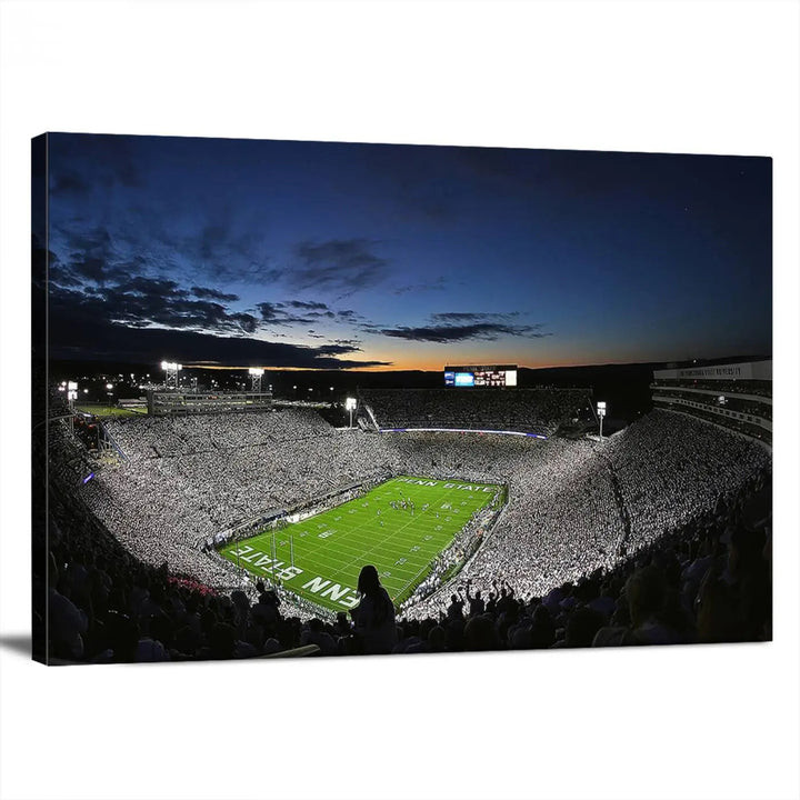 Featuring a triptych of the Penn State Nittany Lions Football Team, this University Park Beaver Stadium wall art print showcases a gallery-quality finish on premium canvas, enhancing the atmosphere of any room.