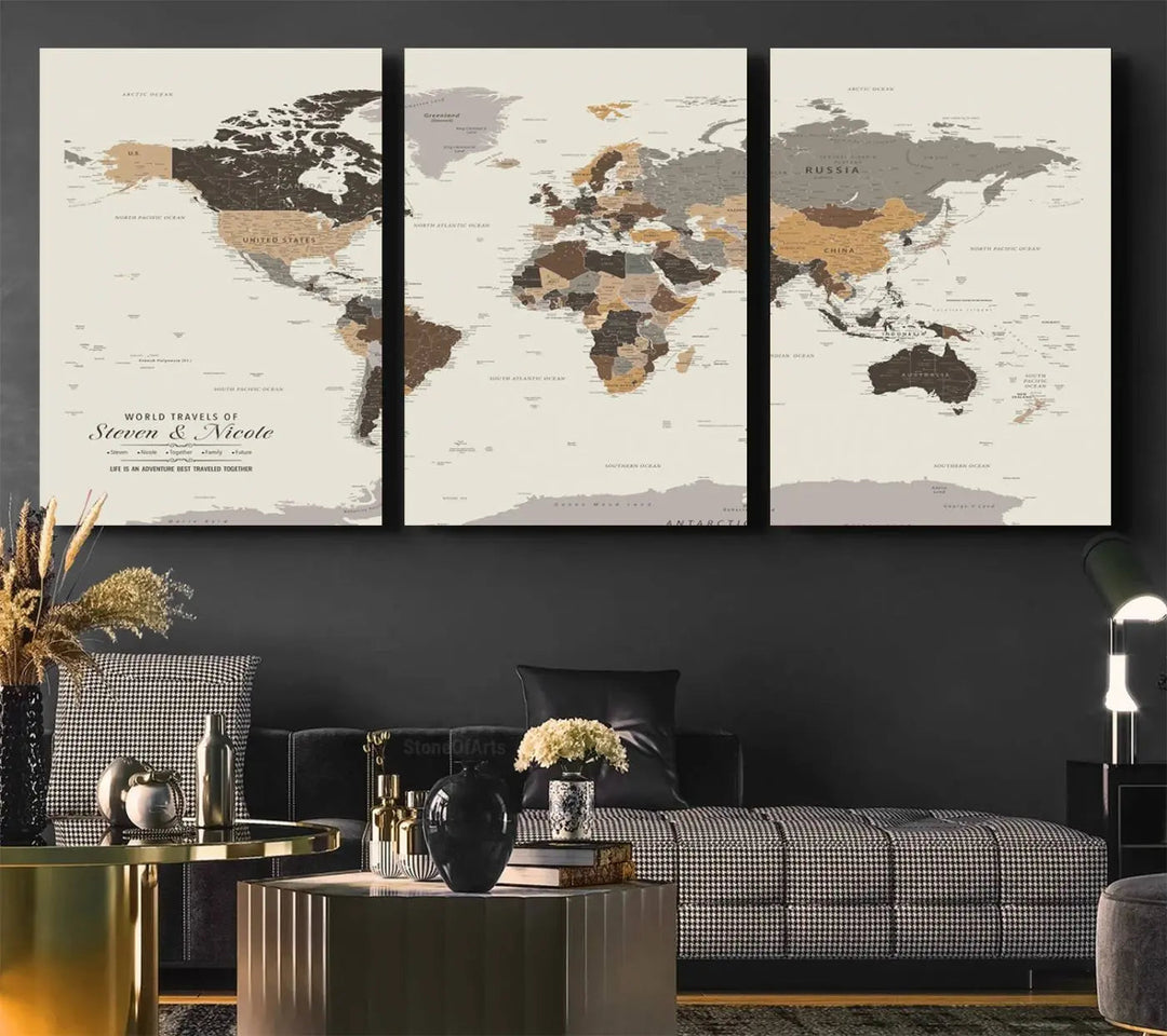 Personalized World Map Wall Art Canvas Print - Personalized World Map Wall Art, Customize Wall Art Map Print