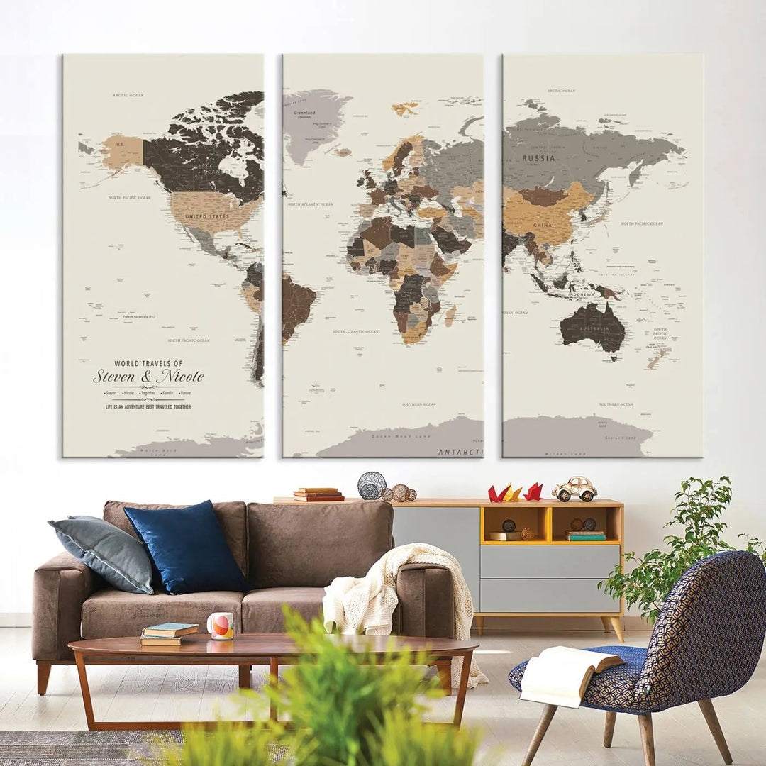 Personalized World Map Wall Art Canvas Print - Personalized World Map Wall Art, Customize Wall Art Map Print