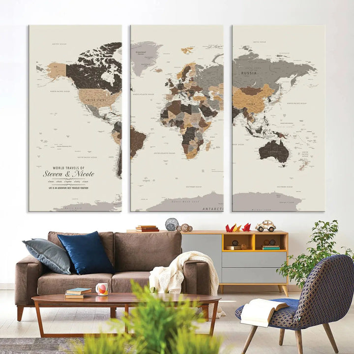 Personalized World Map Wall Art Canvas Print - Personalized World Map Wall Art, Customize Wall Art Map Print