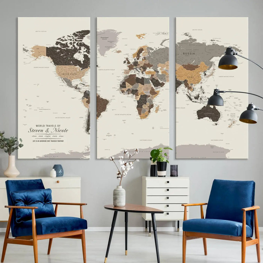 Personalized World Map Wall Art Canvas Print - Personalized World Map Wall Art, Customize Wall Art Map Print
