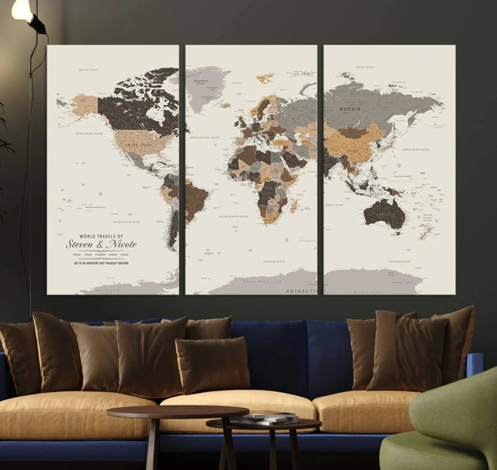 Personalized World Map Wall Art Canvas Print - Personalized World Map Wall Art, Customize Wall Art Map Print