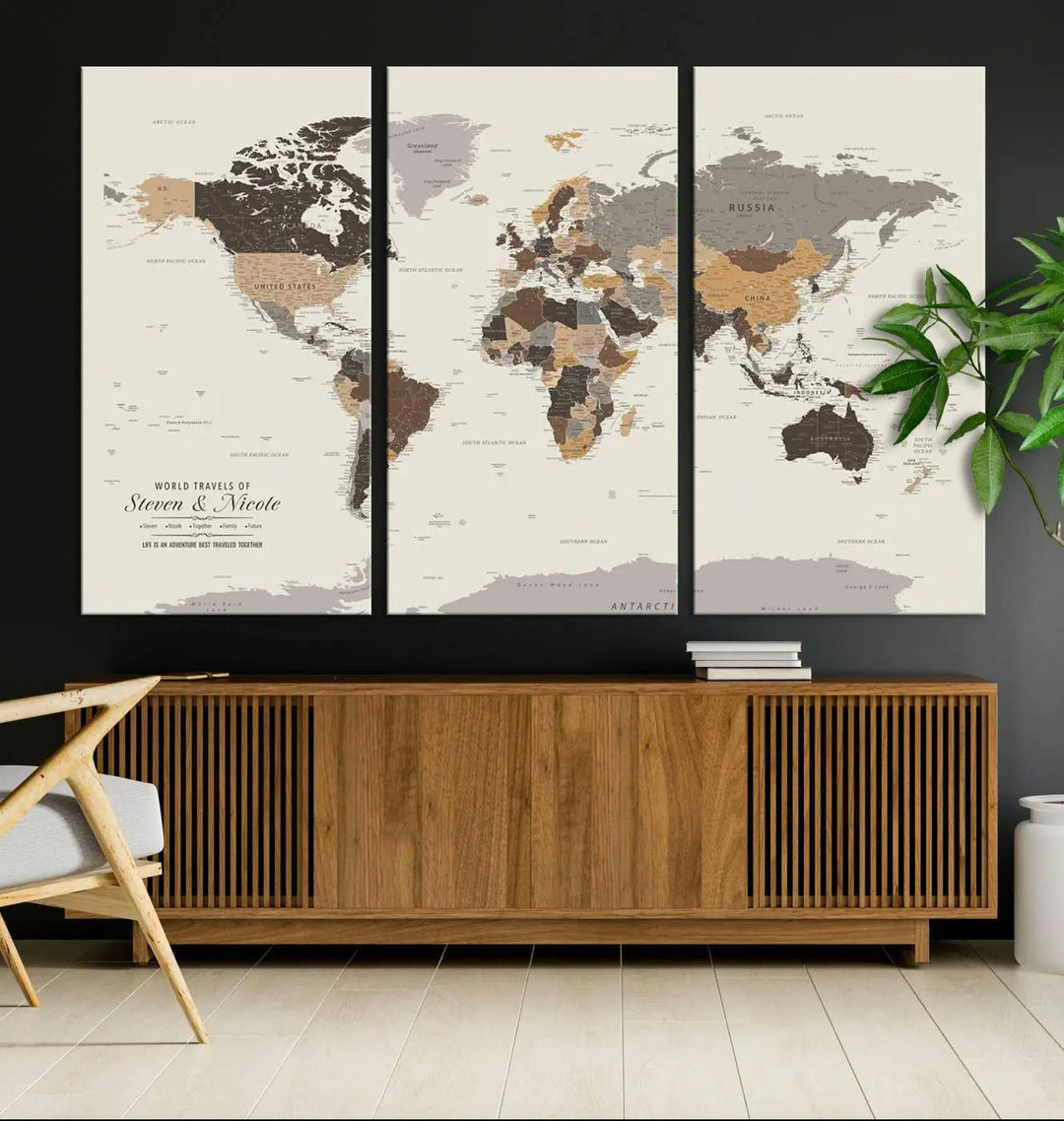 Personalized World Map Wall Art Canvas Print - Personalized World Map Wall Art, Customize Wall Art Map Print