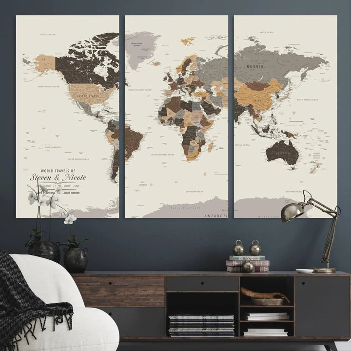 Personalized World Map Wall Art Canvas Print - Personalized World Map Wall Art, Customize Wall Art Map Print