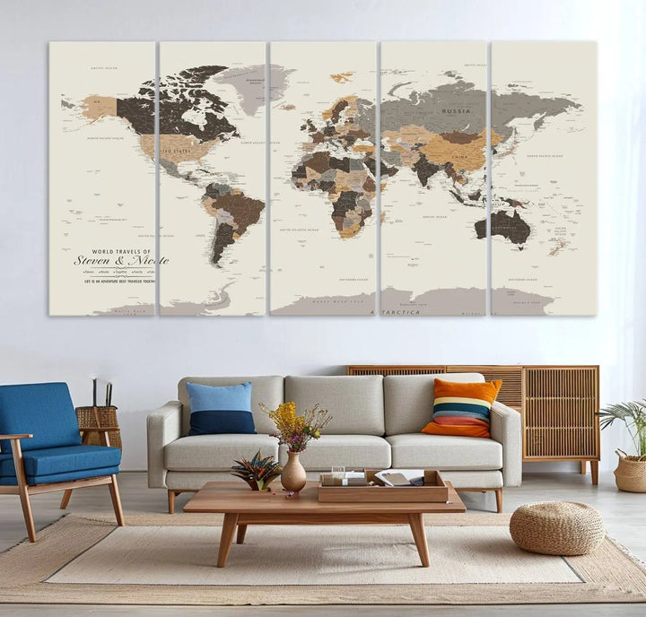 Personalized World Map Wall Art Canvas Print - Personalized World Map Wall Art, Customize Wall Art Map Print