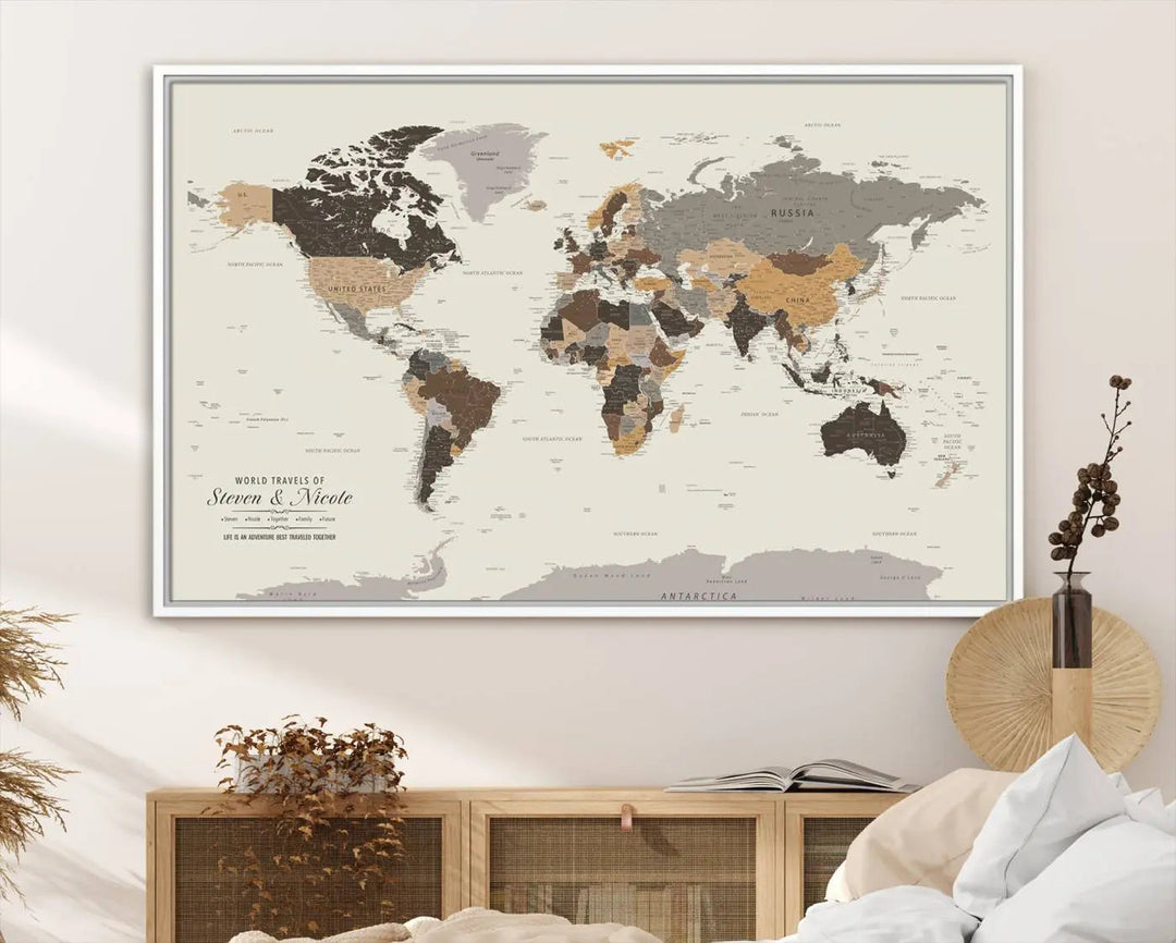 Personalized World Map Wall Art Canvas Print - Personalized World Map Wall Art, Customize Wall Art Map Print