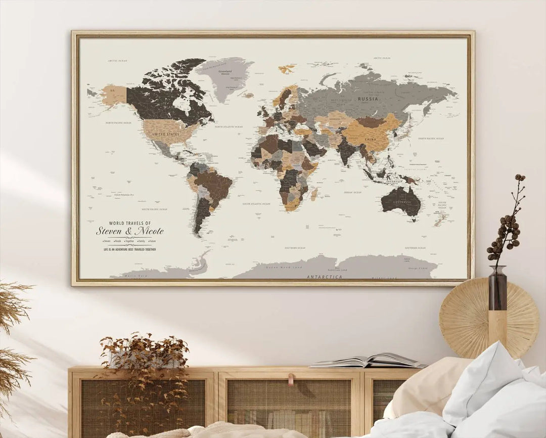 Personalized World Map Wall Art Canvas Print - Personalized World Map Wall Art, Customize Wall Art Map Print
