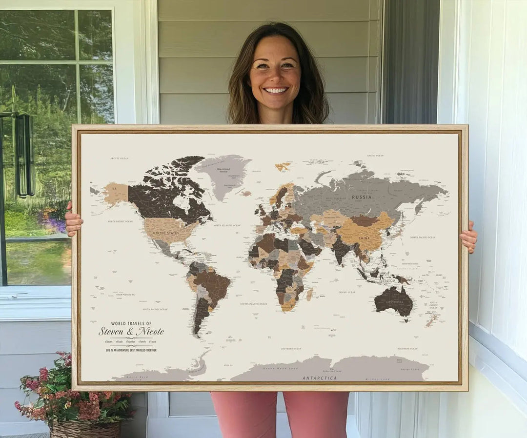 Personalized World Map Wall Art Canvas Print - Personalized World Map Wall Art, Customize Wall Art Map Print