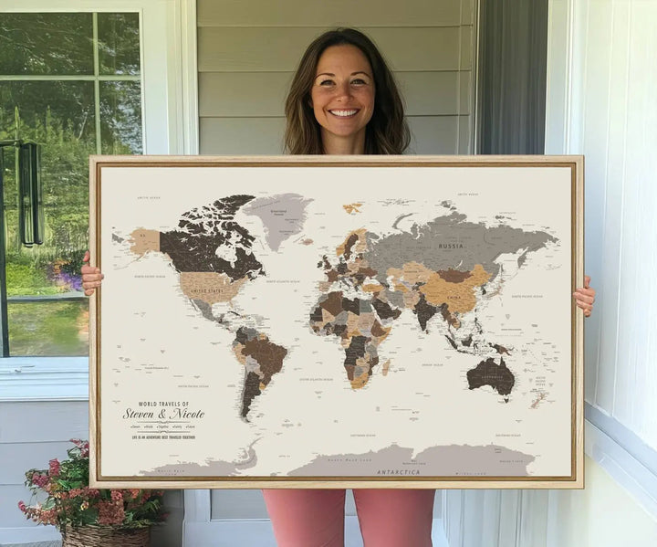 Personalized World Map Wall Art Canvas Print - Personalized World Map Wall Art, Customize Wall Art Map Print