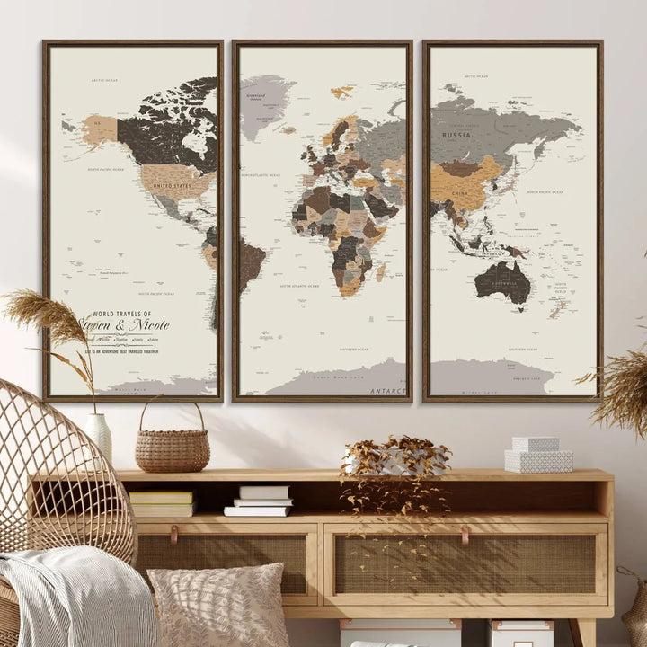 Personalized World Map Wall Art Canvas Print - Personalized World Map Wall Art, Customize Wall Art Map Print