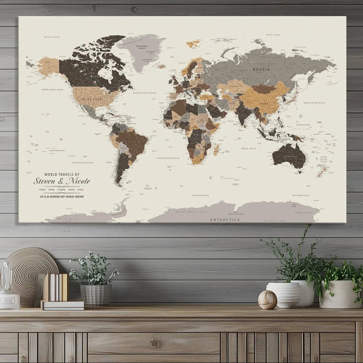 Personalized World Map Wall Art Canvas Print - Personalized World Map Wall Art, Customize Wall Art Map Print