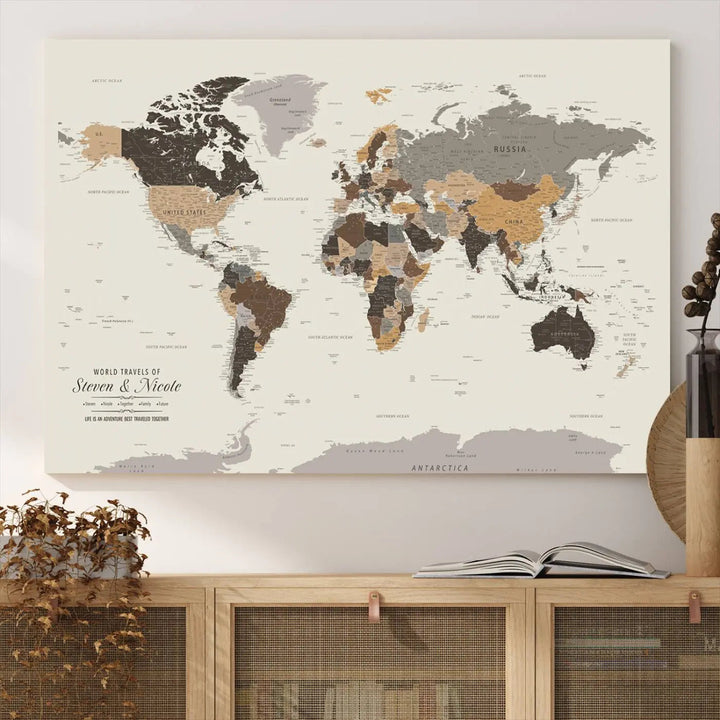 Personalized World Map Wall Art Canvas Print - Personalized World Map Wall Art, Customize Wall Art Map Print