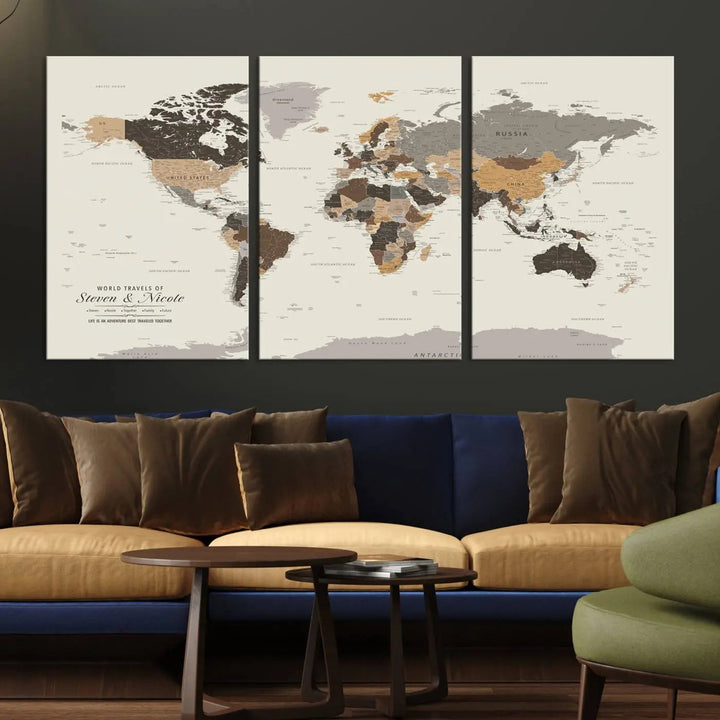 Personalized World Map Wall Art Canvas Print - Personalized World Map Wall Art, Customize Wall Art Map Print