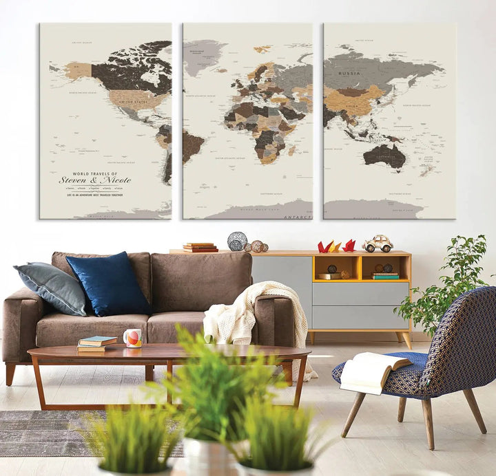 Personalized World Map Wall Art Canvas Print - Personalized World Map Wall Art, Customize Wall Art Map Print