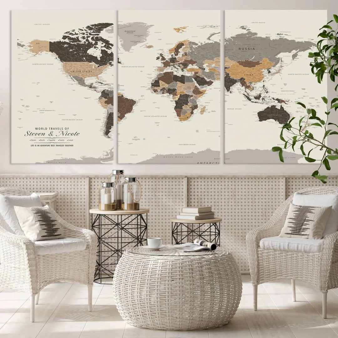 Personalized World Map Wall Art Canvas Print - Personalized World Map Wall Art, Customize Wall Art Map Print