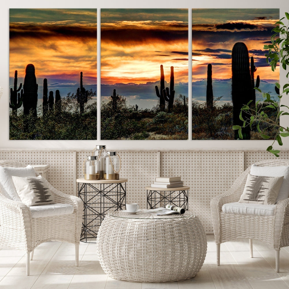 Enhance your living room with the Phoenix Arizona Desert Canvas Wall Art Print, featuring cactus-themed designs on museum-quality canvas. Enjoy hand-assembled pieces and free shipping to add charm to your space.