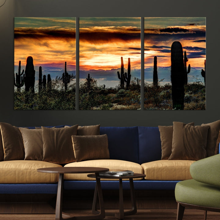 Enhance your living room with the Phoenix Arizona Desert Canvas Wall Art Print, featuring cactus-themed designs on museum-quality canvas. Enjoy hand-assembled pieces and free shipping to add charm to your space.