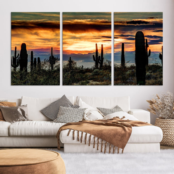 Enhance your living room with the Phoenix Arizona Desert Canvas Wall Art Print, featuring cactus-themed designs on museum-quality canvas. Enjoy hand-assembled pieces and free shipping to add charm to your space.