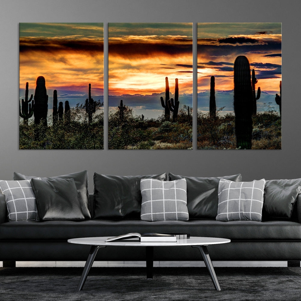 Enhance your living room with the Phoenix Arizona Desert Canvas Wall Art Print, featuring cactus-themed designs on museum-quality canvas. Enjoy hand-assembled pieces and free shipping to add charm to your space.