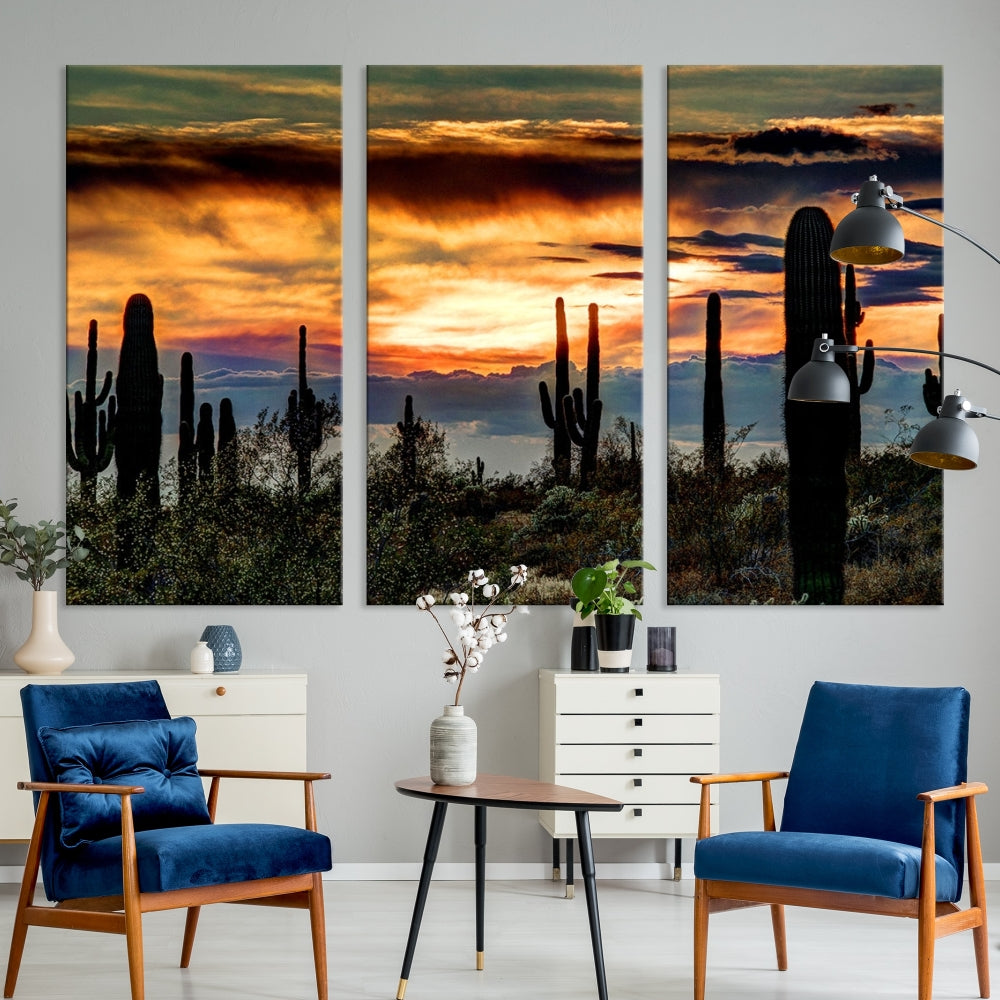 Enhance your living room with the Phoenix Arizona Desert Canvas Wall Art Print, featuring cactus-themed designs on museum-quality canvas. Enjoy hand-assembled pieces and free shipping to add charm to your space.