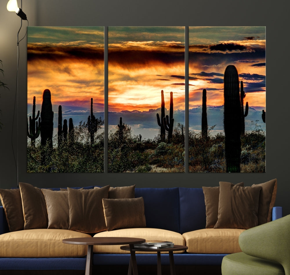 Enhance your living room with the Phoenix Arizona Desert Canvas Wall Art Print, featuring cactus-themed designs on museum-quality canvas. Enjoy hand-assembled pieces and free shipping to add charm to your space.