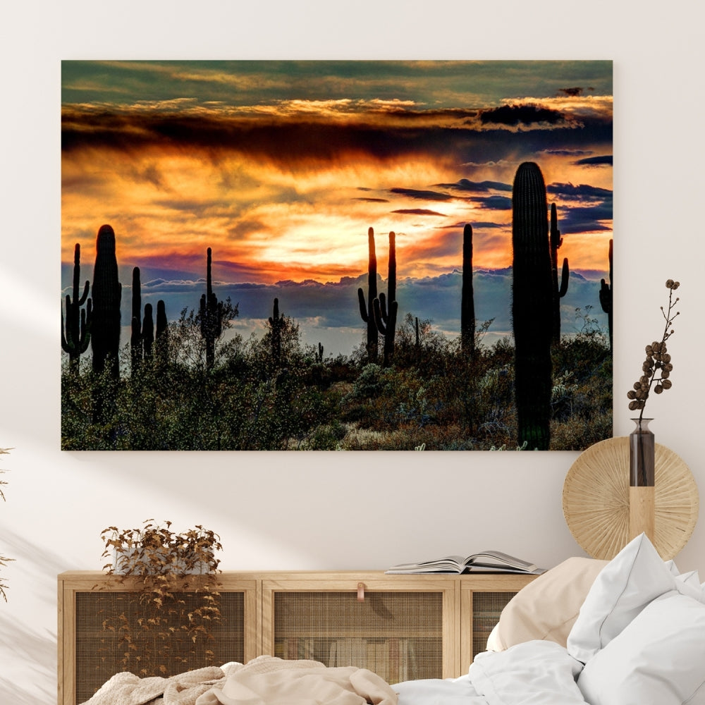 Enhance your living room with the Phoenix Arizona Desert Canvas Wall Art Print, featuring cactus-themed designs on museum-quality canvas. Enjoy hand-assembled pieces and free shipping to add charm to your space.