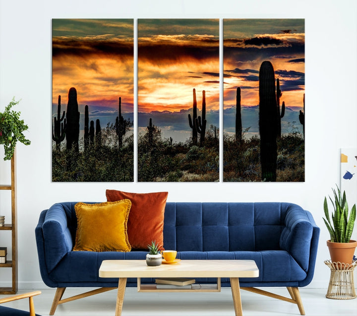 Enhance your living room with the Phoenix Arizona Desert Canvas Wall Art Print, featuring cactus-themed designs on museum-quality canvas. Enjoy hand-assembled pieces and free shipping to add charm to your space.