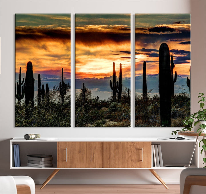 Enhance your living room with the Phoenix Arizona Desert Canvas Wall Art Print, featuring cactus-themed designs on museum-quality canvas. Enjoy hand-assembled pieces and free shipping to add charm to your space.