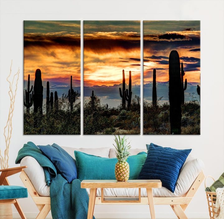 Enhance your living room with the Phoenix Arizona Desert Canvas Wall Art Print, featuring cactus-themed designs on museum-quality canvas. Enjoy hand-assembled pieces and free shipping to add charm to your space.