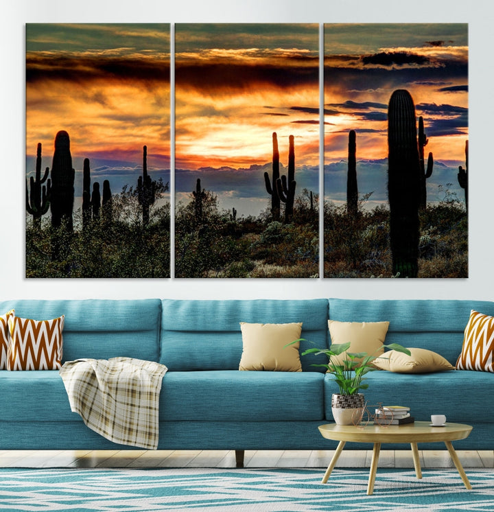 Enhance your living room with the Phoenix Arizona Desert Canvas Wall Art Print, featuring cactus-themed designs on museum-quality canvas. Enjoy hand-assembled pieces and free shipping to add charm to your space.