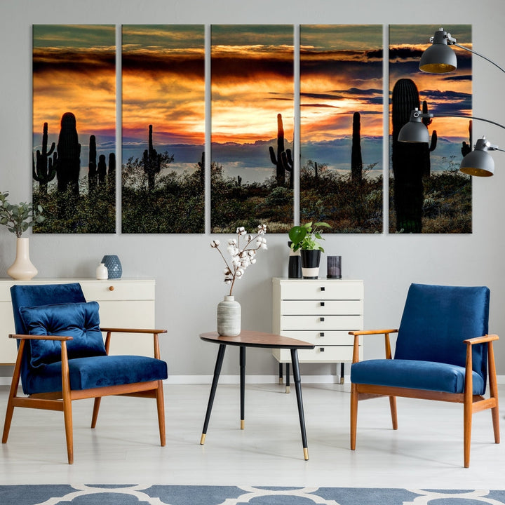 Enhance your living room with the Phoenix Arizona Desert Canvas Wall Art Print, featuring cactus-themed designs on museum-quality canvas. Enjoy hand-assembled pieces and free shipping to add charm to your space.