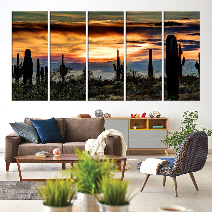 Enhance your living room with the Phoenix Arizona Desert Canvas Wall Art Print, featuring cactus-themed designs on museum-quality canvas. Enjoy hand-assembled pieces and free shipping to add charm to your space.