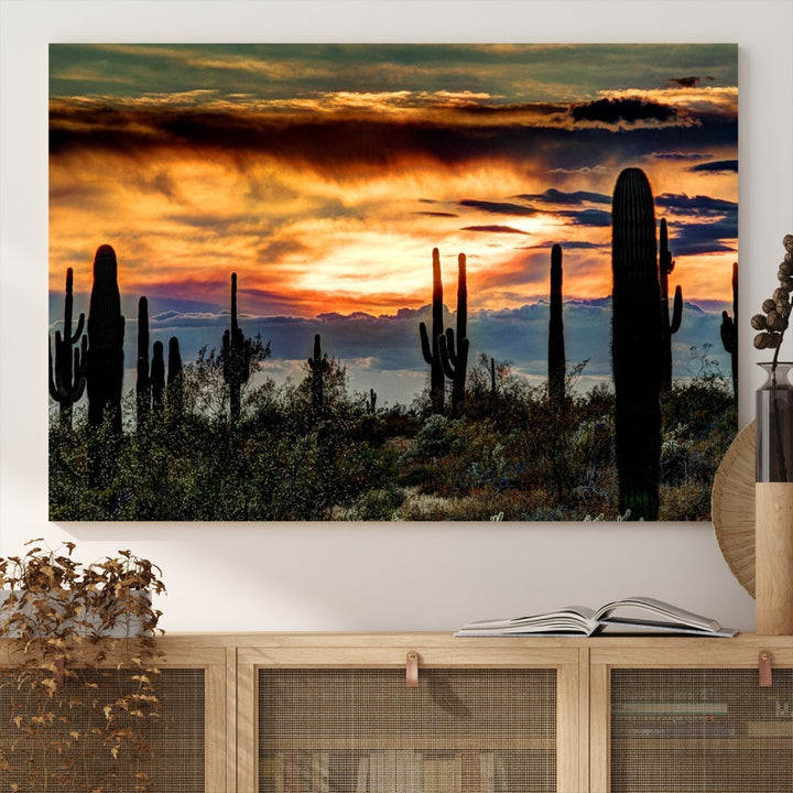 Enhance your living room with the Phoenix Arizona Desert Canvas Wall Art Print, featuring cactus-themed designs on museum-quality canvas. Enjoy hand-assembled pieces and free shipping to add charm to your space.