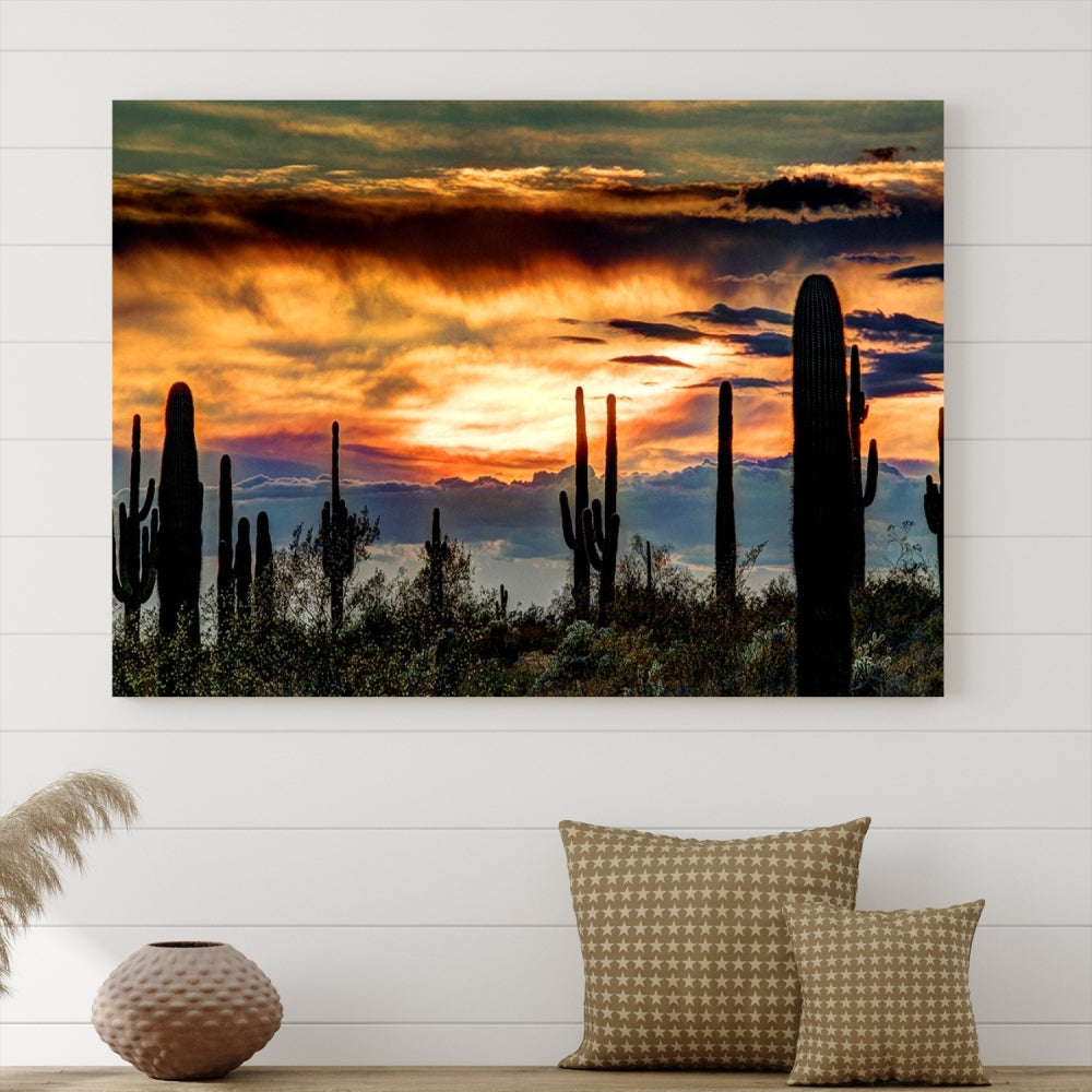 Enhance your living room with the Phoenix Arizona Desert Canvas Wall Art Print, featuring cactus-themed designs on museum-quality canvas. Enjoy hand-assembled pieces and free shipping to add charm to your space.