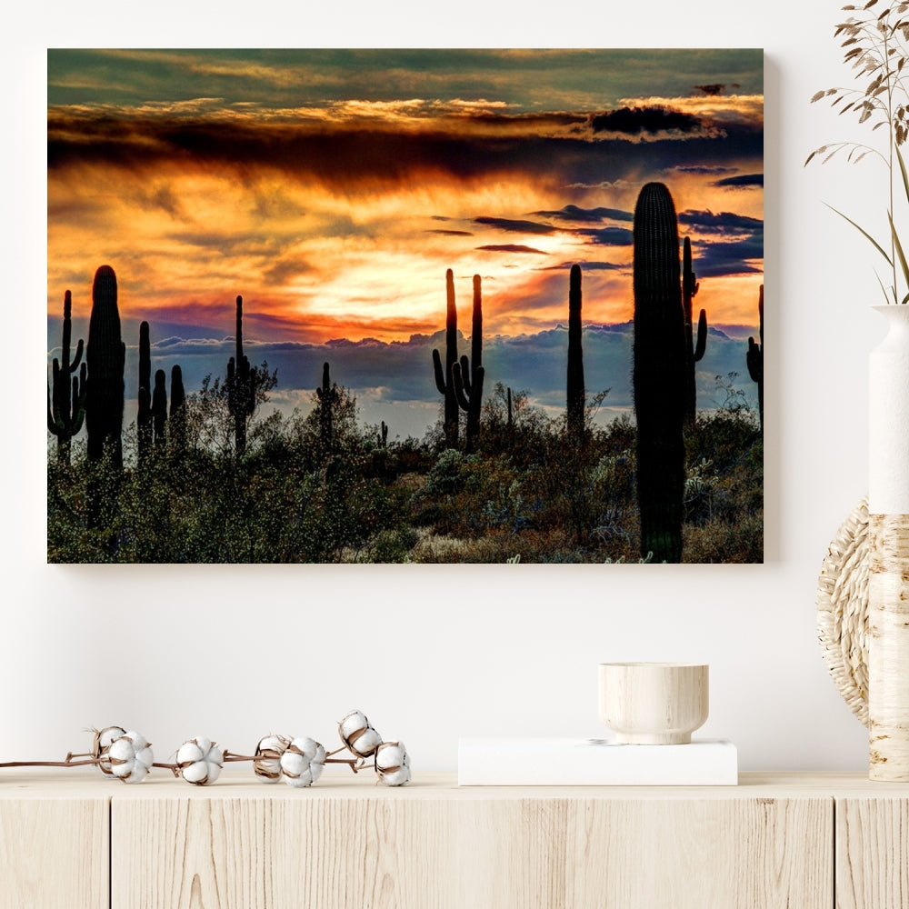 Enhance your living room with the Phoenix Arizona Desert Canvas Wall Art Print, featuring cactus-themed designs on museum-quality canvas. Enjoy hand-assembled pieces and free shipping to add charm to your space.