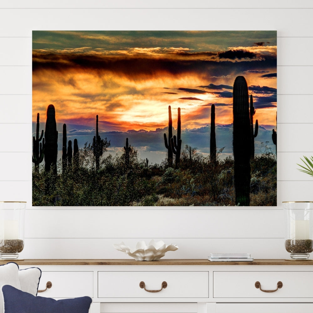 Enhance your living room with the Phoenix Arizona Desert Canvas Wall Art Print, featuring cactus-themed designs on museum-quality canvas. Enjoy hand-assembled pieces and free shipping to add charm to your space.