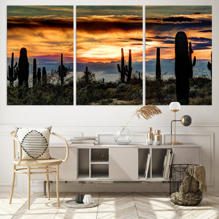 Enhance your living room with the Phoenix Arizona Desert Canvas Wall Art Print, featuring cactus-themed designs on museum-quality canvas. Enjoy hand-assembled pieces and free shipping to add charm to your space.