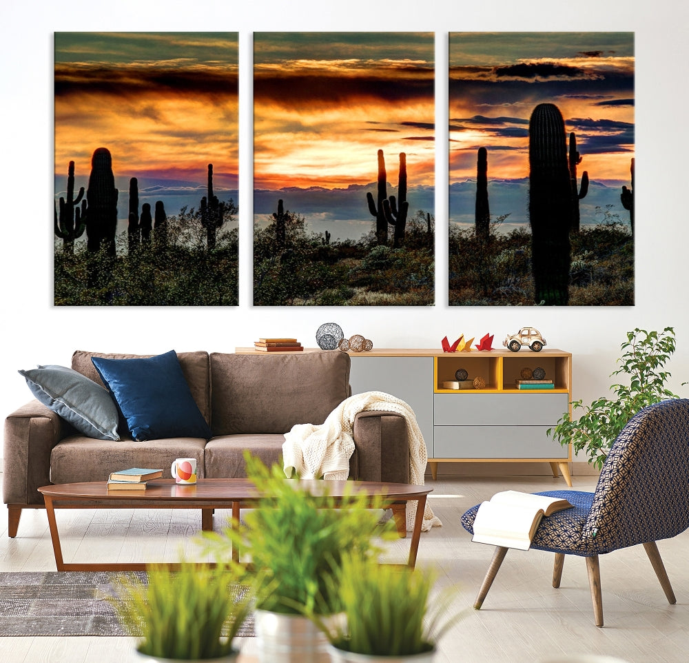 Enhance your living room with the Phoenix Arizona Desert Canvas Wall Art Print, featuring cactus-themed designs on museum-quality canvas. Enjoy hand-assembled pieces and free shipping to add charm to your space.