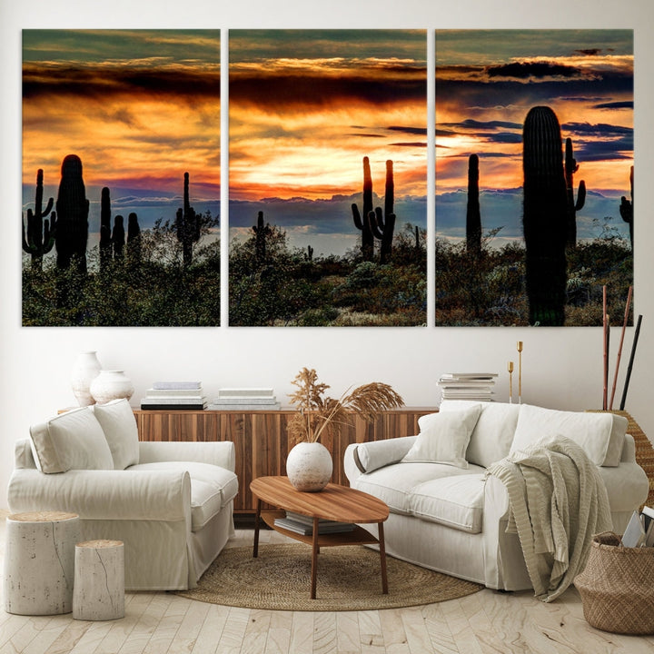 Enhance your living room with the Phoenix Arizona Desert Canvas Wall Art Print, featuring cactus-themed designs on museum-quality canvas. Enjoy hand-assembled pieces and free shipping to add charm to your space.