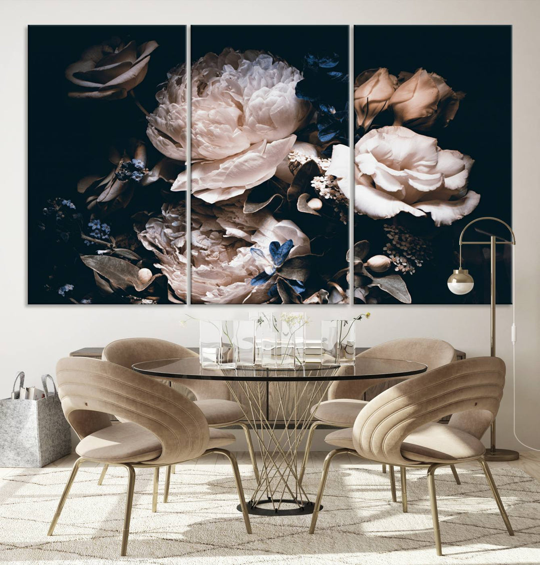 The Pink Peonies Flowers Large Canvas Art Print, featuring a gallery-quality finish, hangs prominently.