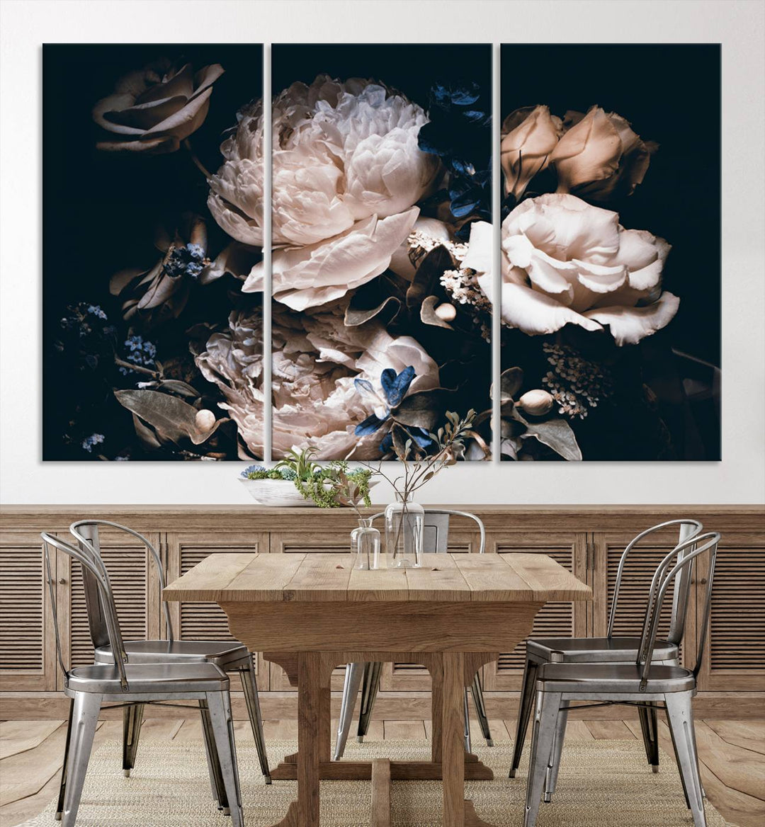 The Pink Peonies Flowers Large Canvas Art Print, featuring a gallery-quality finish, hangs prominently.