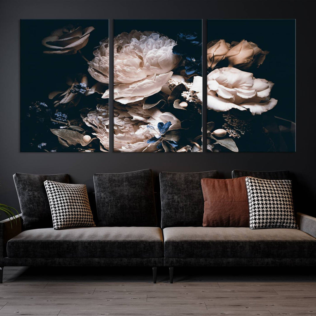 The Pink Peonies Flowers Large Canvas Art Print, featuring a gallery-quality finish, hangs prominently.